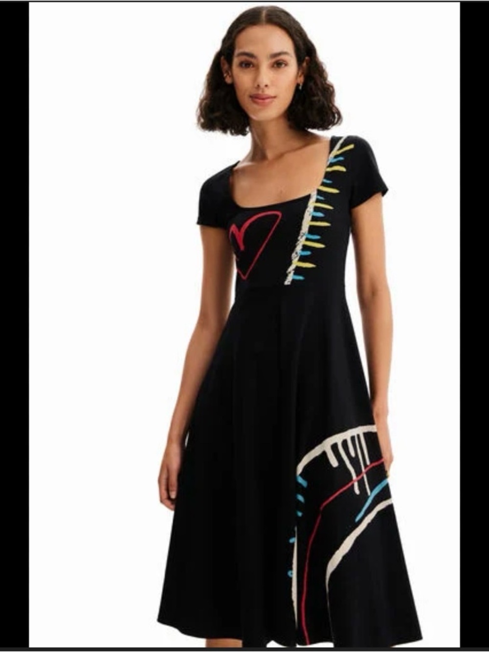 Desigual Short-Sleeve Black Dress with Fun Pattern